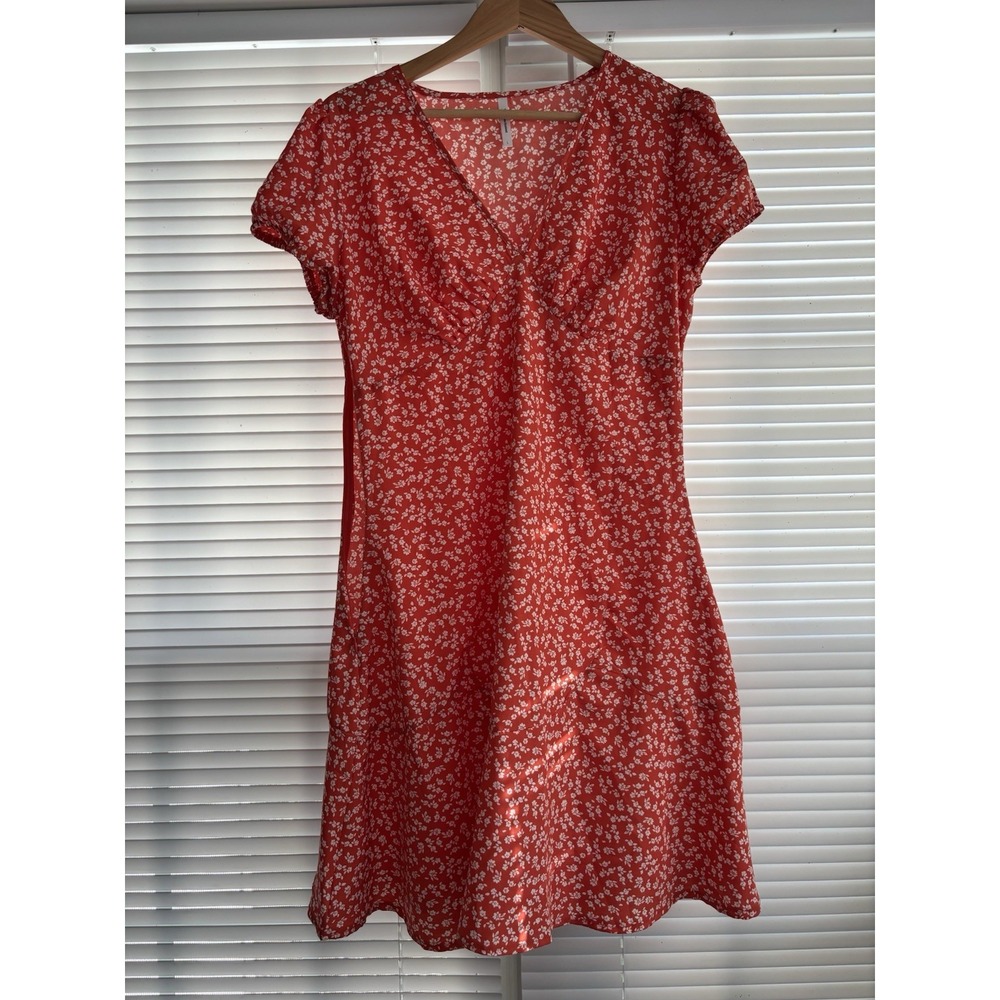 Beachsissi Floral Lightweight Dress LARGE Orange/white Knee Length Side Zip